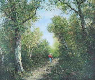 Impressionist Style Oil on Canvas Figure on Path