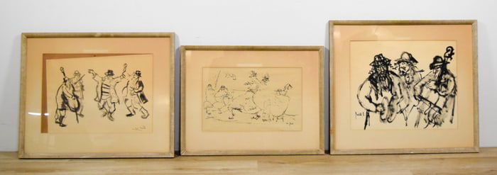 3 Ink on Paper Drawings Musicians