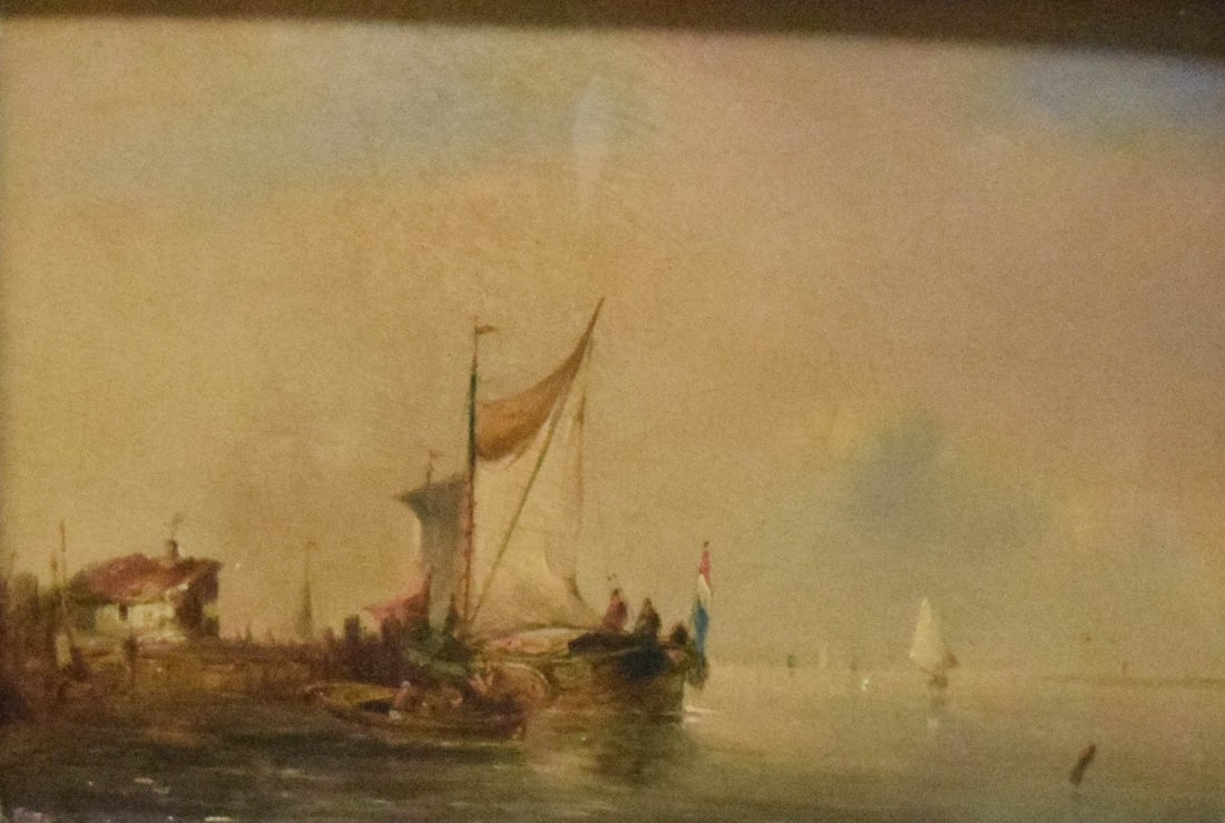 Oil on Wood Panel Harbor Scene (1 of 5)