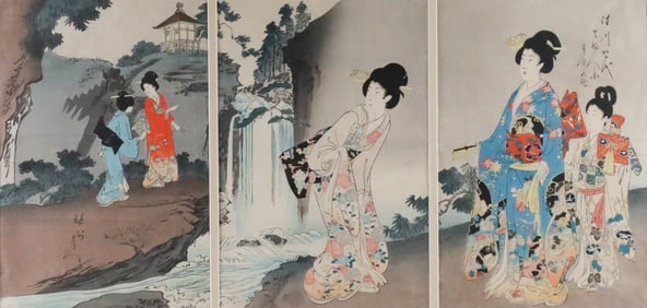 Yoshu Chikanobu Japanese Block Print Triptych