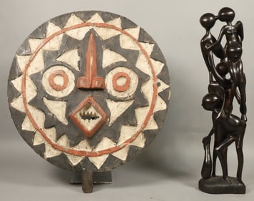 2 Wood Carvings African Mask & Figures