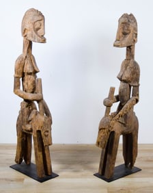 Pair of African Wood Carved Equestrian Figures
