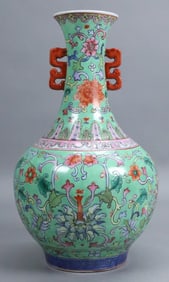 Qing Lime Green Ground Famille Rose Vase