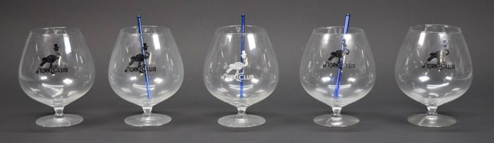 5 Stork Club Brandy Snifters With Swizzle Sticks