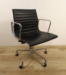 Herman Miller Eames Aluminum Group Office Chair: Herman Miller Eames Aluminum Group office chair. Tag under seat "Eames 50 Years 1958-2008". Seat worn from use. Both arms scratches in front and back. Plastic wheels have scratches. Legs with nicks an
