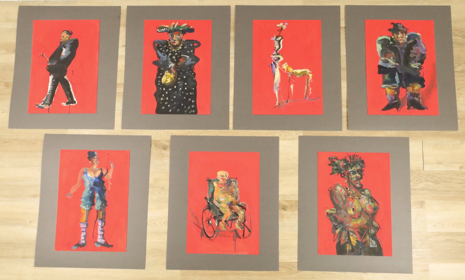 7 Jazzamoart Oils on Paper: Jazzamoart (Francisco Javier Vazques Estupinan) (Mexican, 1951-). Set of 7 oils on paper, figures. Each signed and dated 2007 lower right or lower left. All unframed. Each 20 1/8" x 14 1/4" (with moun