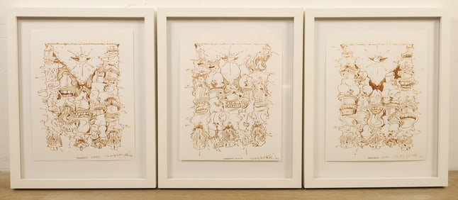 3 Tomas Esson Ink on Paper Drawings Bandera