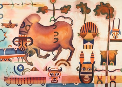 Tomas Pineda Matus Gouache Bulls