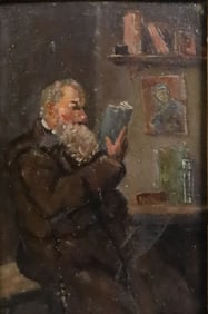 Oil on Wood Panel Man Reading