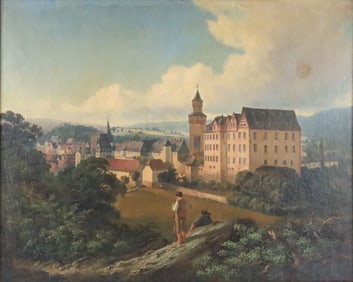 Oil on Canvas Figures in Cityscape