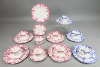 26 Pieces Shelley Bone China Dainty Pink & Blue