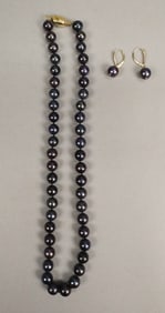 Tahitian Black Pearl Necklace And Earrings