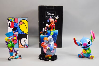 3 Disney Britto Figurines Stitch, Fantasia, Jiminy
