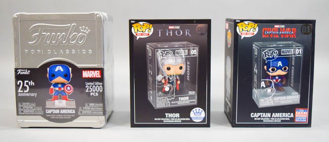 3 Funko Pop! Figures Marvel Captain America, Thor
