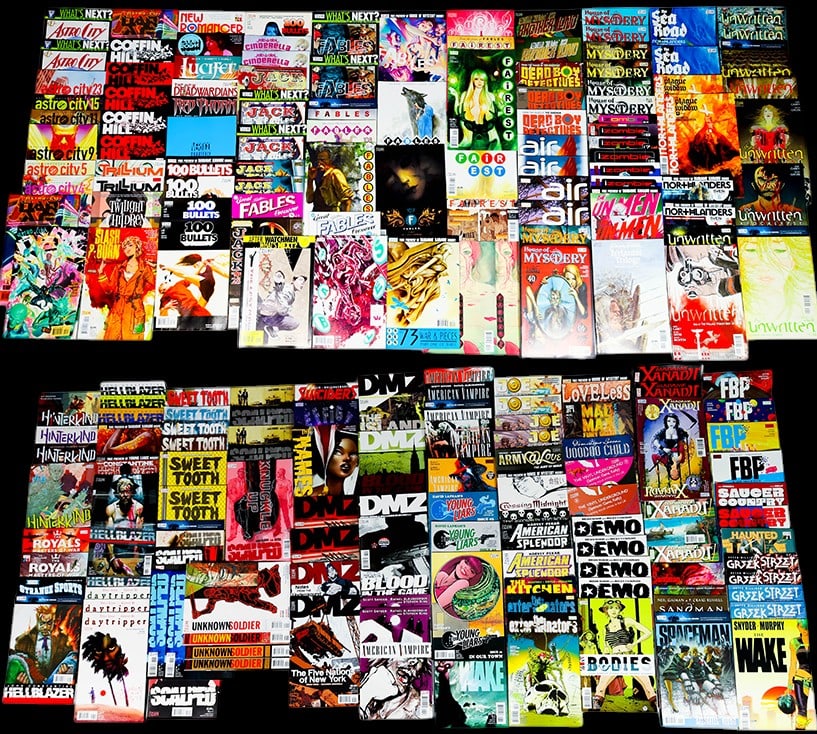 202 Vertigo & WS Comics Hellblazer, Sweet Tooth: 202 comic books, all Vertigo except Astro City Dark Age. The Vinyl Underground #8 and 9; Dominique Laveau Voodoo Child #1, Mad Max Fury Road Nux and Immortan Joe #1; Loveless #24; The Exterminators #2