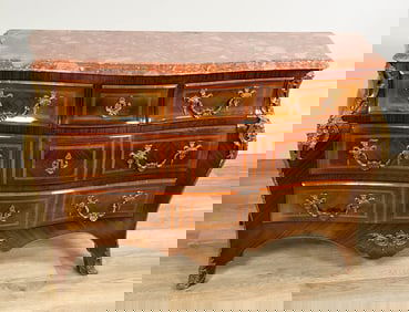 Marble Top Louis XV Style Bombe Chest