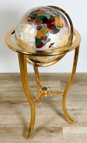 Contemporary Mineral Inlaid Globe on Stand