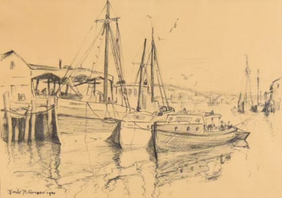 Emile A. Gruppe Lithograph Dock Scene