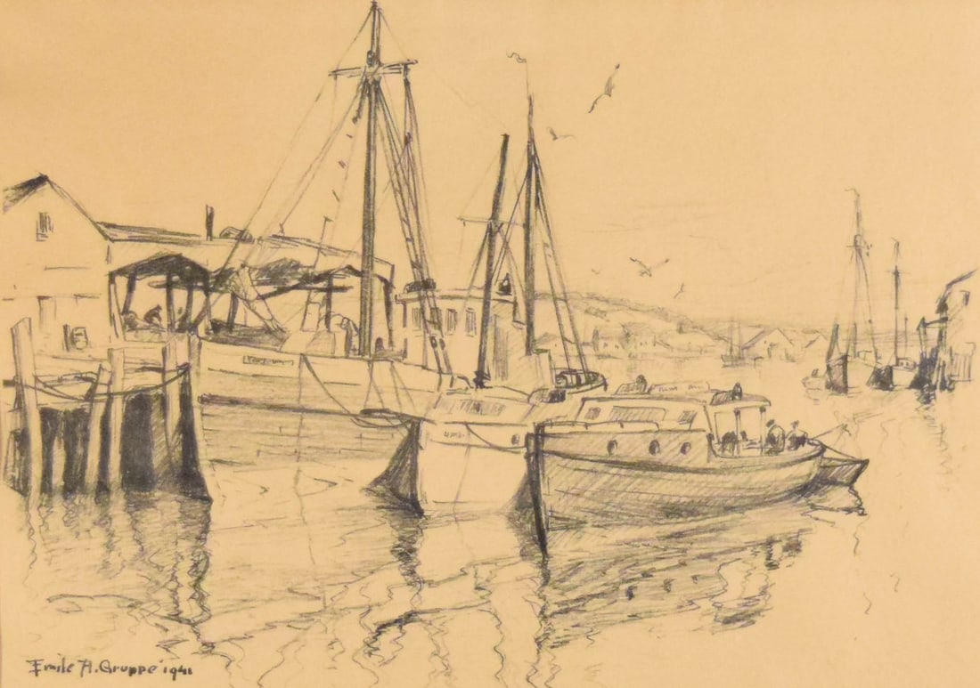 Emile A. Gruppe Lithograph Dock Scene (1 of 5)