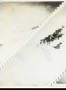 Levon West Etching High Pass: Levon West (American, 1900-1968). Etching, riders on horseback, High Pass. Signed in the plate lower right and pencil signed in the lower margin. 14 1/2" x 10 1/2" (with frame 23" x 17").