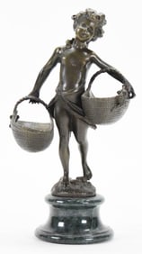 After Auguste Moreau Bronze Girl With Baskets