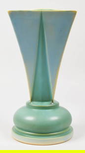 Roseville Pottery Futura Vase Shooting Star: Roseville Pottery Futura "Shooting Star" vase. Unsigned. 10"H. Glaze imperfections to top and base. Provenance: The Estate of Dr. Benard Dreyer. Dr. Benard Dreyer, past president of the American Acade