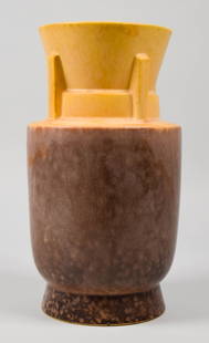 Roseville Pottery Futura Vase Space Capsule: Roseville Pottery Futura "Space Capsule" vase. Unsigned. 10 1/4"H. Crazing throughout, firing imperfection to the base.Provenance: The Estate of Dr. Benard Dreyer. Dr. Benard Dreyer, past president of