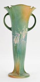 Roseville Cosmos Green Two Handled Vase