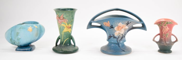 4 Pieces Roseville Pottery Zephyr Lily, Magnolia