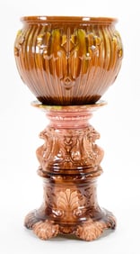Majolica Jardiniere & Pedestal Weller & JB Owens