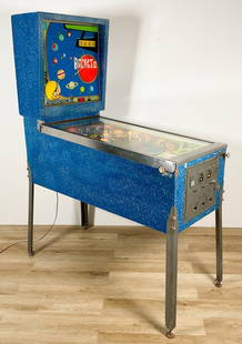 Rocket III Bally Pinball Machine: Rocket III Bally pinball machine. In working order. Some bumpers worn and one is deteriorated. Dings and scratches throughout machine. 71 1/2" Tall x 22" Wide x 52 1/2" Deep