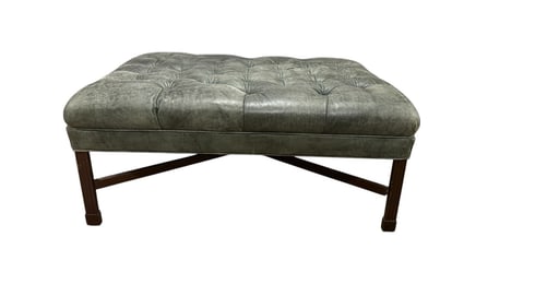 Large Green Leather Tufted Ottoman