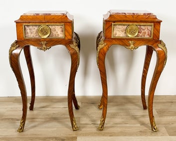 Pair Louis XV Marble Top Ormolu Side Tables