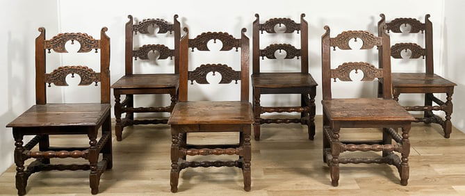 6 17th Century Carved Continental Chairs