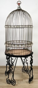Antique Metal And Glass Bird Cage On Stand