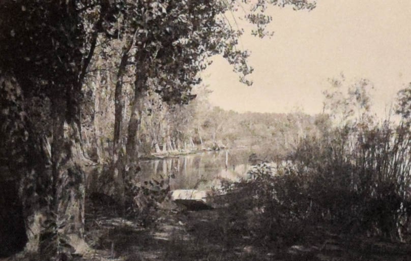 Harry C. Rubincam Platinum Print Lake Landscape: Harry Cogswell Rubincam (American, 1871-1940). Platinum print photograph, lake landscape. Pencil signed with artist's HCR monogram on the mount. Unframed, mounted, matted. Photograph 3 7/8" x 5 7/8" (