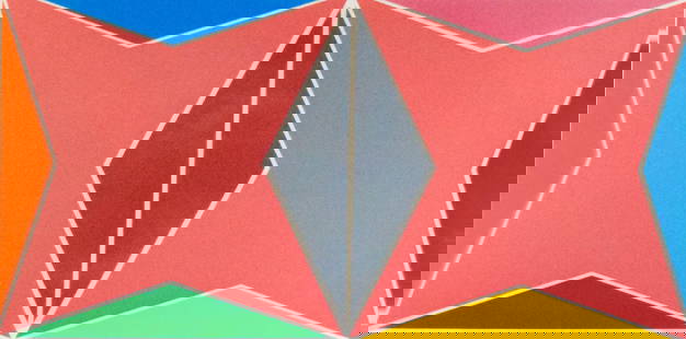 Larry Zox Screenprint Geometric Abstract: Larry Zox (American, 1936-2006). Screenprint, geometric abstract. Pencil signed lower right and numbered 41/75 in pencil lower left. 14 1/4" x 26" (with frame 23" x 34 3/4").