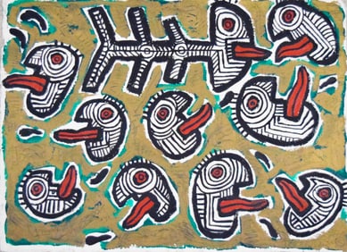 Tabo Toral Mixed Media on Paper Abstract Faces