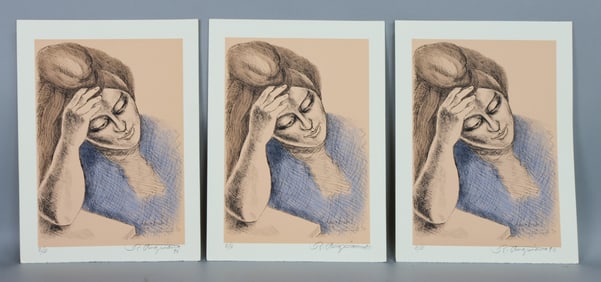3 Raul Anguiano Lithographs Pensativa