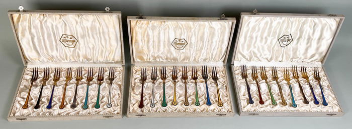 24 Andersen Sterling Enamel Cocktail Forks