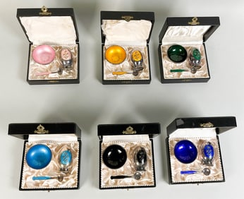 6 Sets Danish Enamel Sterling Silver Salts