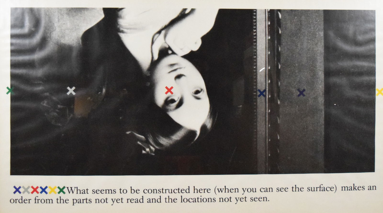 Joseph Kosuth Photograph With Decals Cathexis 40: Joseph Kosuth (American, 1945-). Altered photograph with text and adhesive crosses, Cathexis 40, 1981. With labels on verso: typed label with title and dated 1981; Carmen Lamanna Gallery, Toronto, ON,