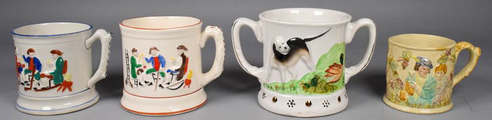 4 English Porcelain Frog Mugs