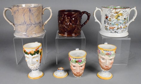 6 English Porcelain Frog Mugs