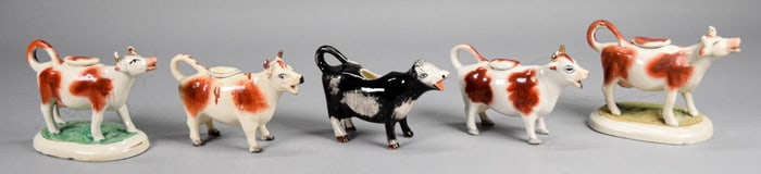 5 Staffordshire Cow Creamers