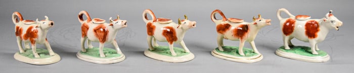 5 Staffordshire Cow Creamers