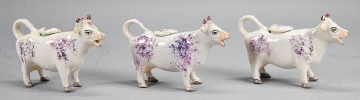 3 Staffordshire Pink Lustre Cow Creamers