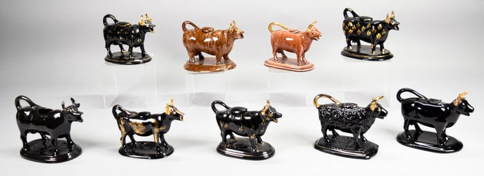 9 English Cow Creamers Jackfield, Staffordshire