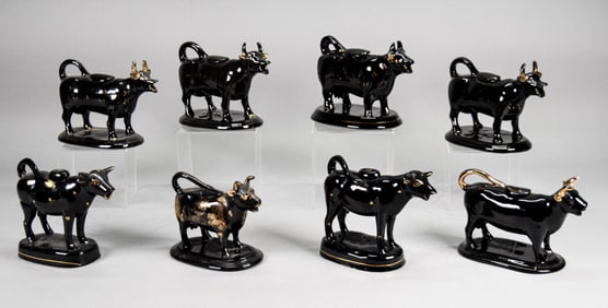 8 Jackfield Pottery Cow Creamers