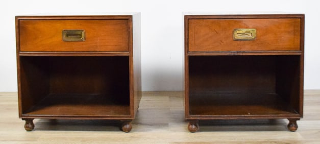 Pair of Baker Campaign Style Nightstands